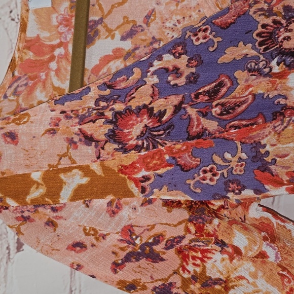 Myra Bag V-Neck A-Line Orange Purple Floral Elastic Waist Dress Womens Size L - Picture 3 of 16